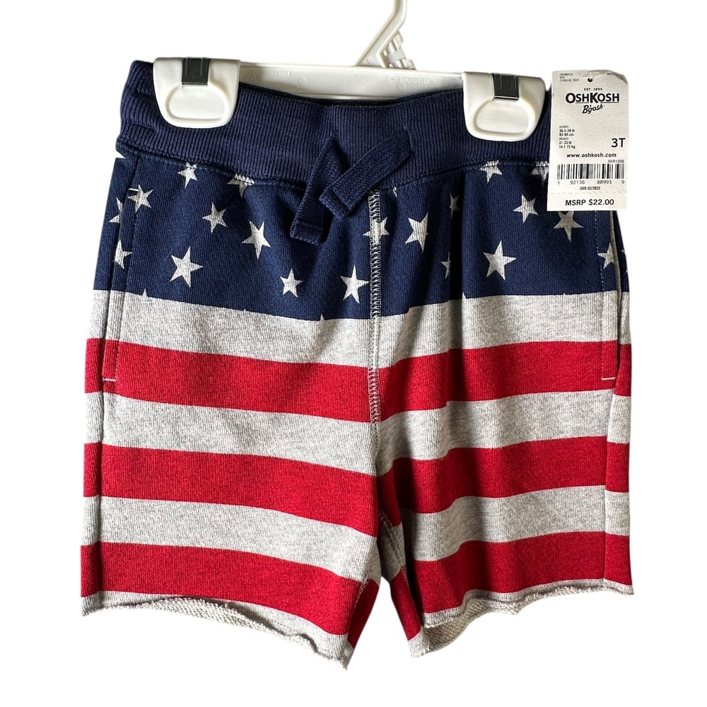 OshKosh B'gosh Toddler Boys 3T American Flag Stars Stripes Pull On Shorts NWT - Picture 3 of 7